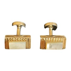 Vintage Mr. John Cuff Links Mother of Pearl Gold Tone